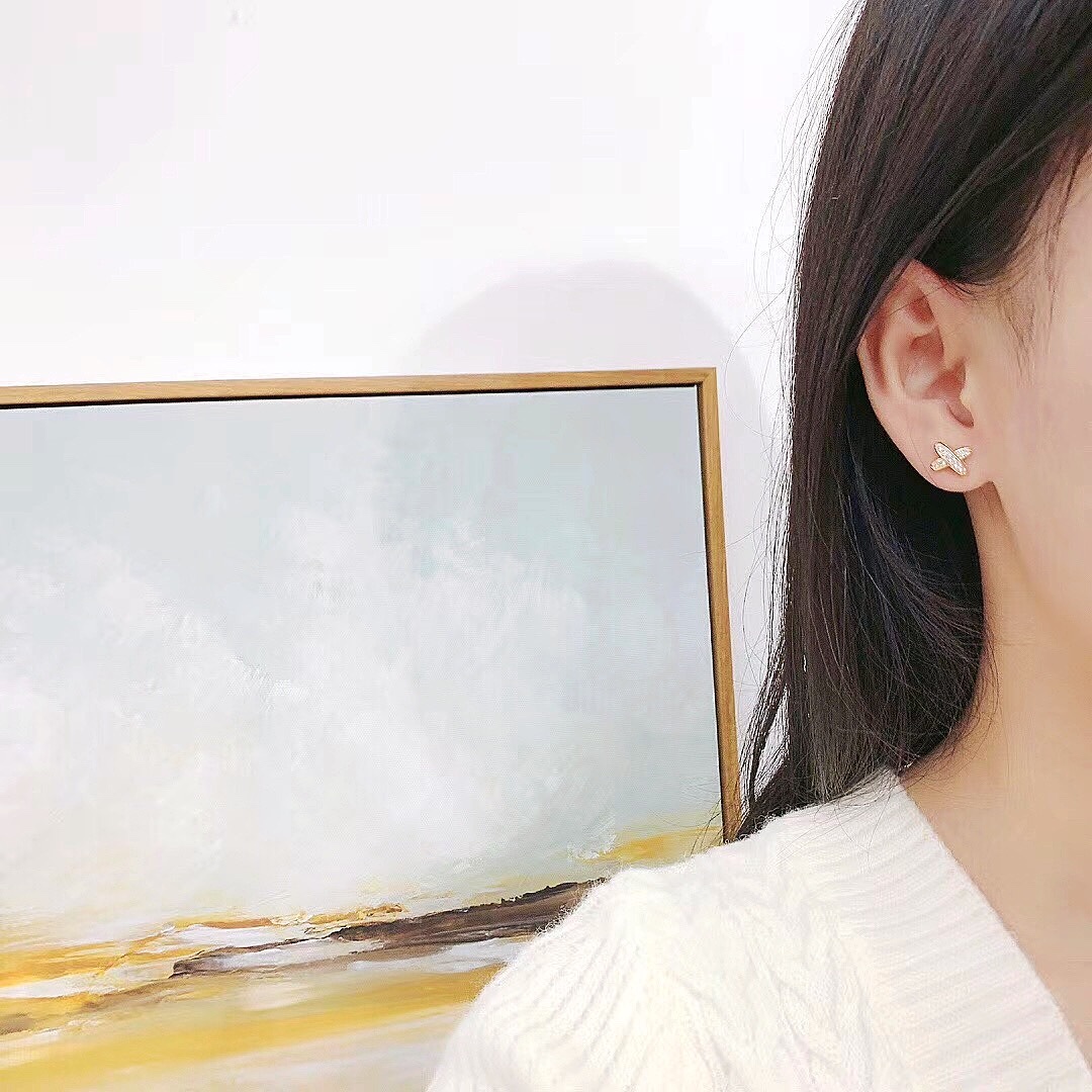 CMEV001 V-Gold diamond jeux de liens X Stud earrings - ccjewelryacc