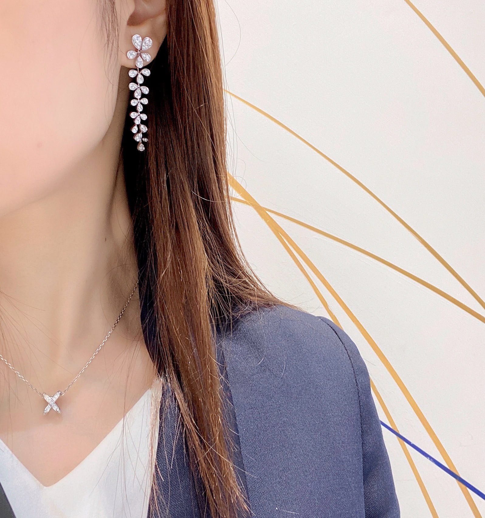 CMES003 S925 Sterling silver diamond Josephine Drop earrings - ccjewelryacc