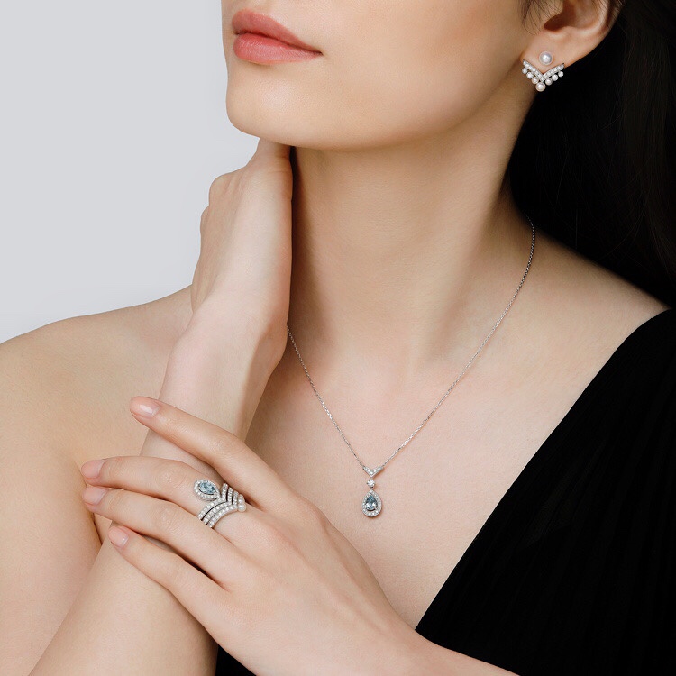 CMNS013 S925 Sterling silver Blue diamond Josephine pendant Necklace - ccjewelryacc