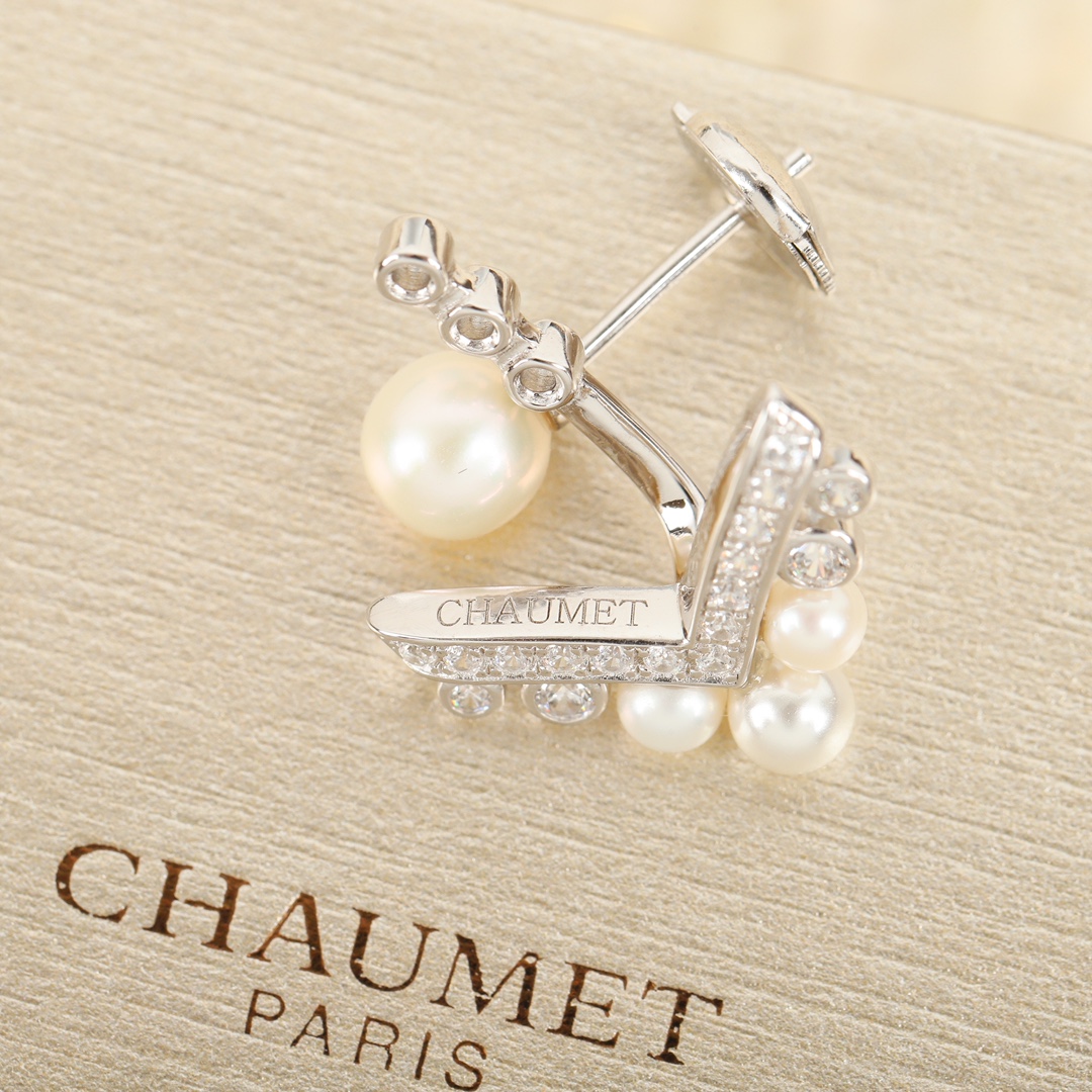 CMES003 S925 Sterling silver asymmetry Swarovski pearl stud earrings - ccjewelryacc