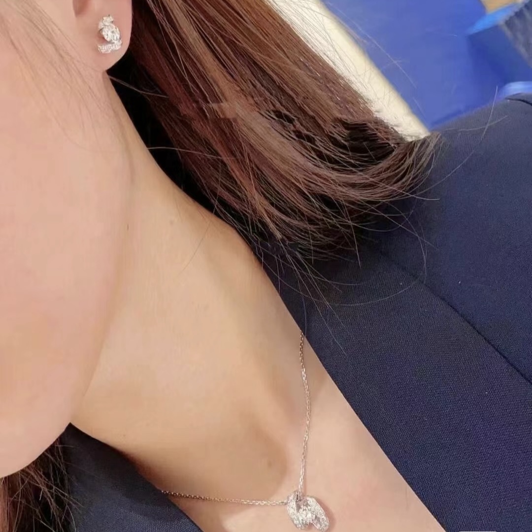 CMNS014 S925 Sterling silver diamond Josephine pendant Necklace stud earring - ccjewelryacc