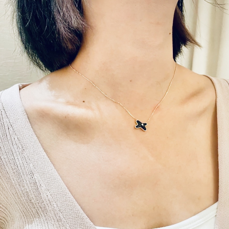 CMNS017 S925 Sterling silver onyx X necklace - ccjewelryacc