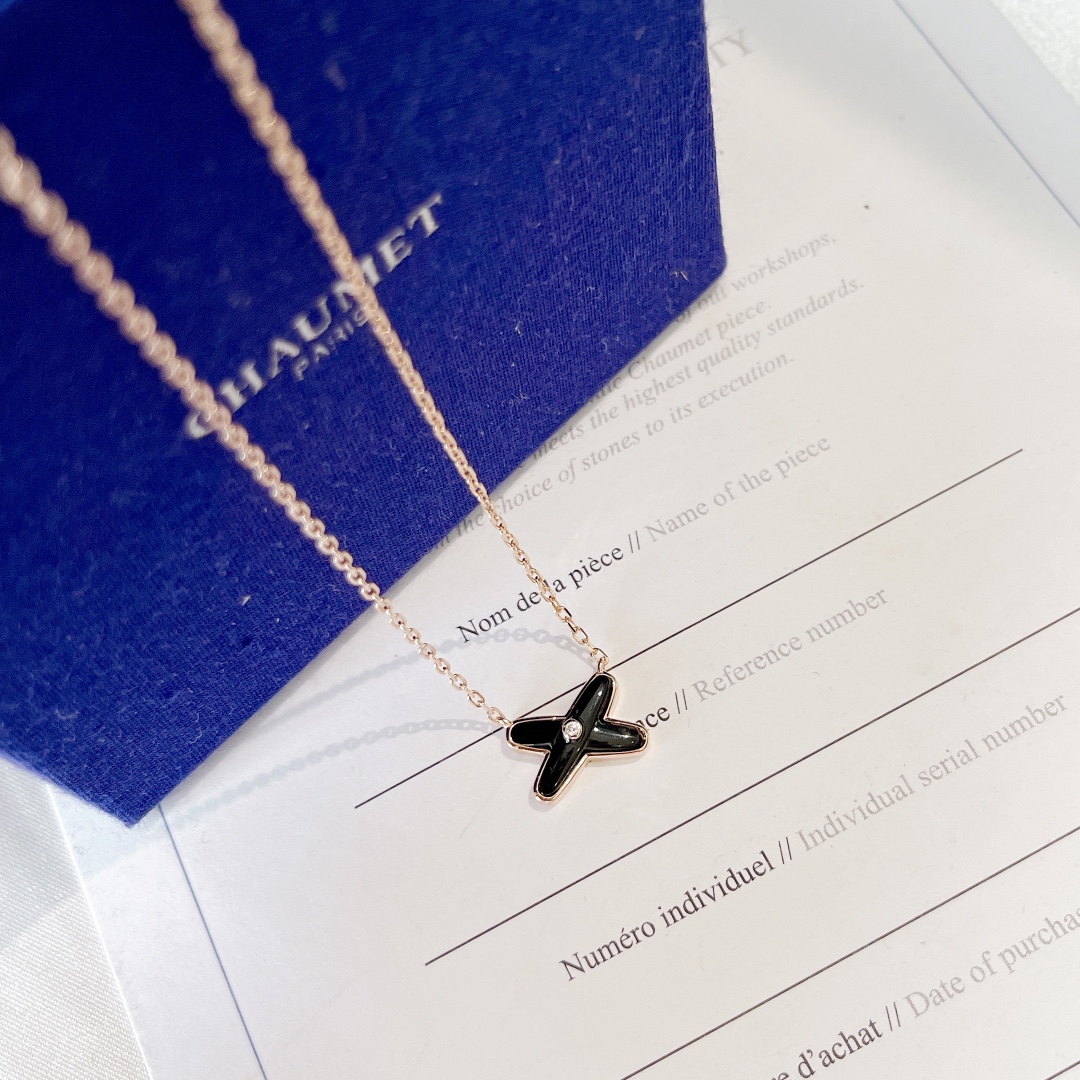 CMNS017 S925 Sterling silver onyx X necklace - ccjewelryacc