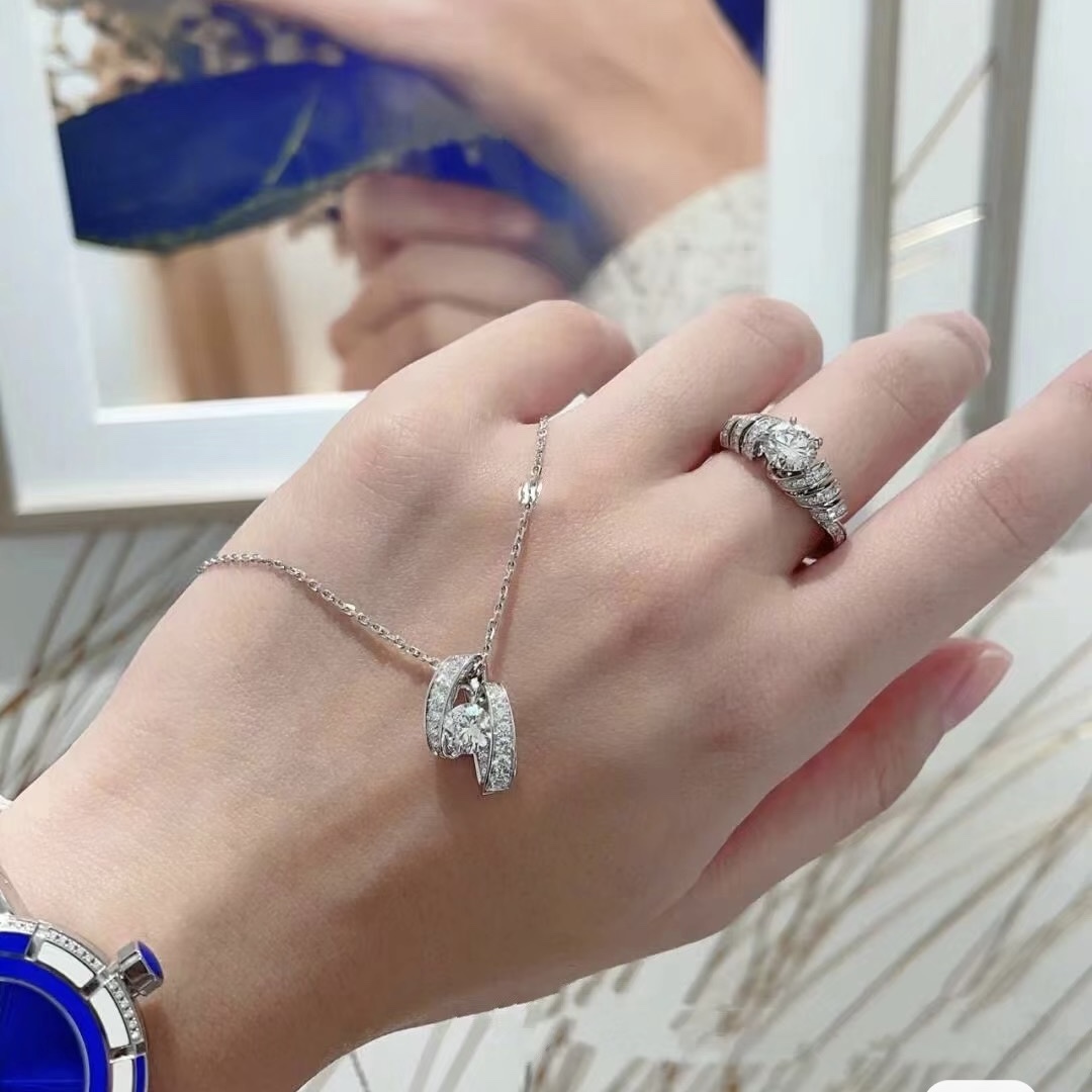 CMNS014 S925 Sterling silver diamond Josephine pendant Necklace stud earring - ccjewelryacc