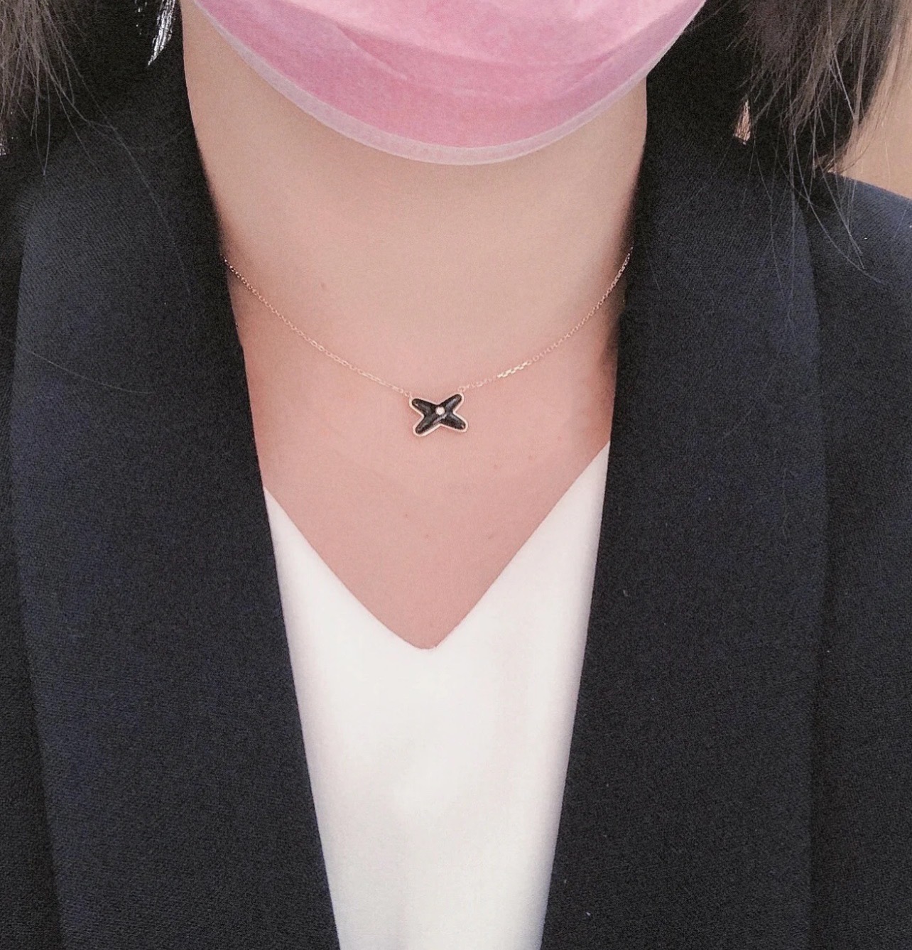 CMNS017 S925 Sterling silver onyx X necklace - ccjewelryacc