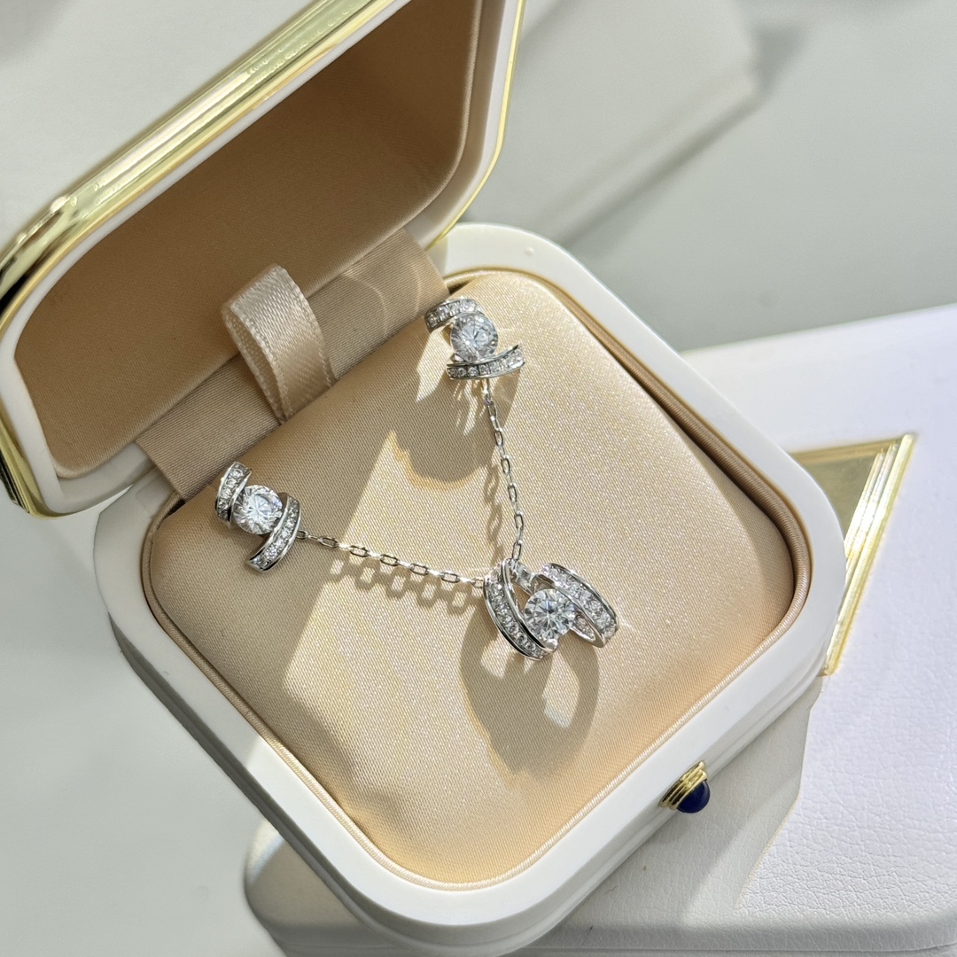 CMNS014 S925 Sterling silver diamond Josephine pendant Necklace stud earring - ccjewelryacc