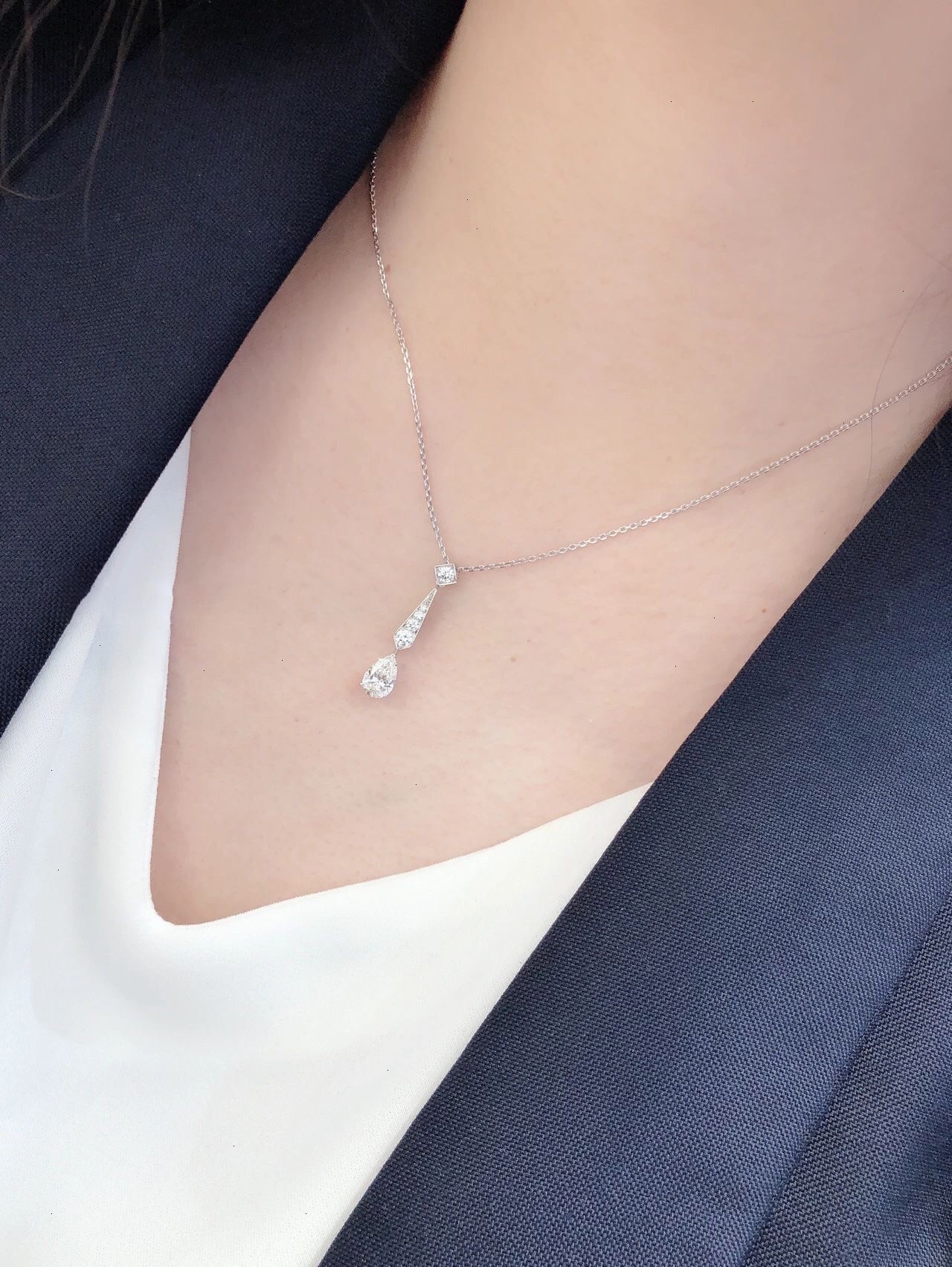 CMNS019 S925 Sterling silver Drop-shaped diamond Josephine Aigrette pendant Necklace - ccjewelryacc