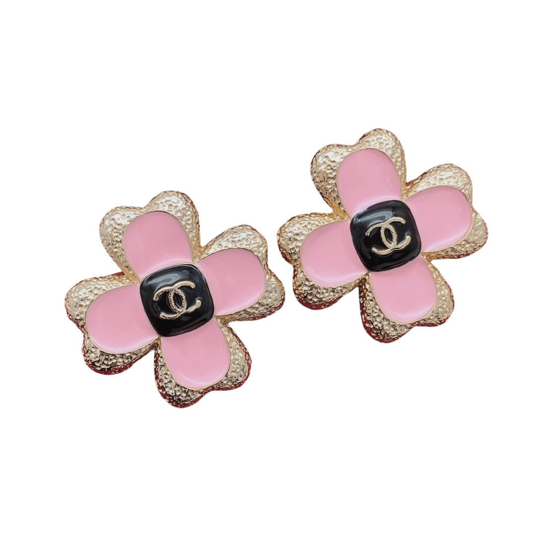 CCE213 CC Logo four leaf clover camellia flower earrings - ccjewelryacc