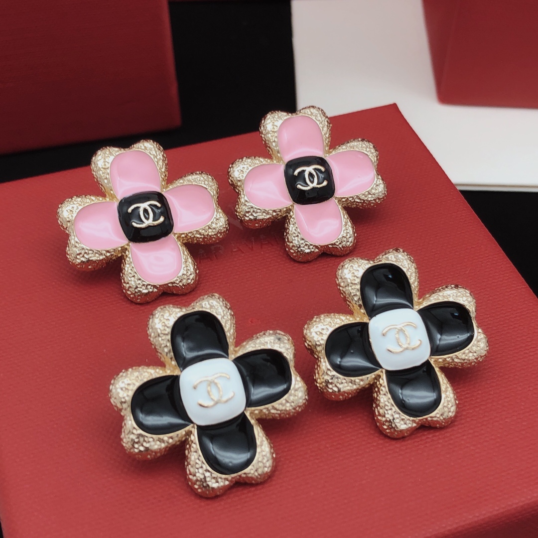 CCE213 CC Logo four leaf clover camellia flower earrings - ccjewelryacc