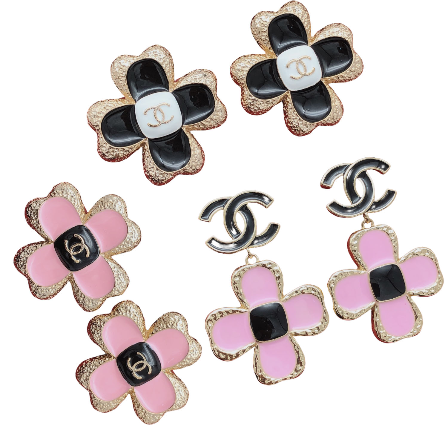 CCE213 CC Logo four leaf clover camellia flower earrings - ccfashionjewelry