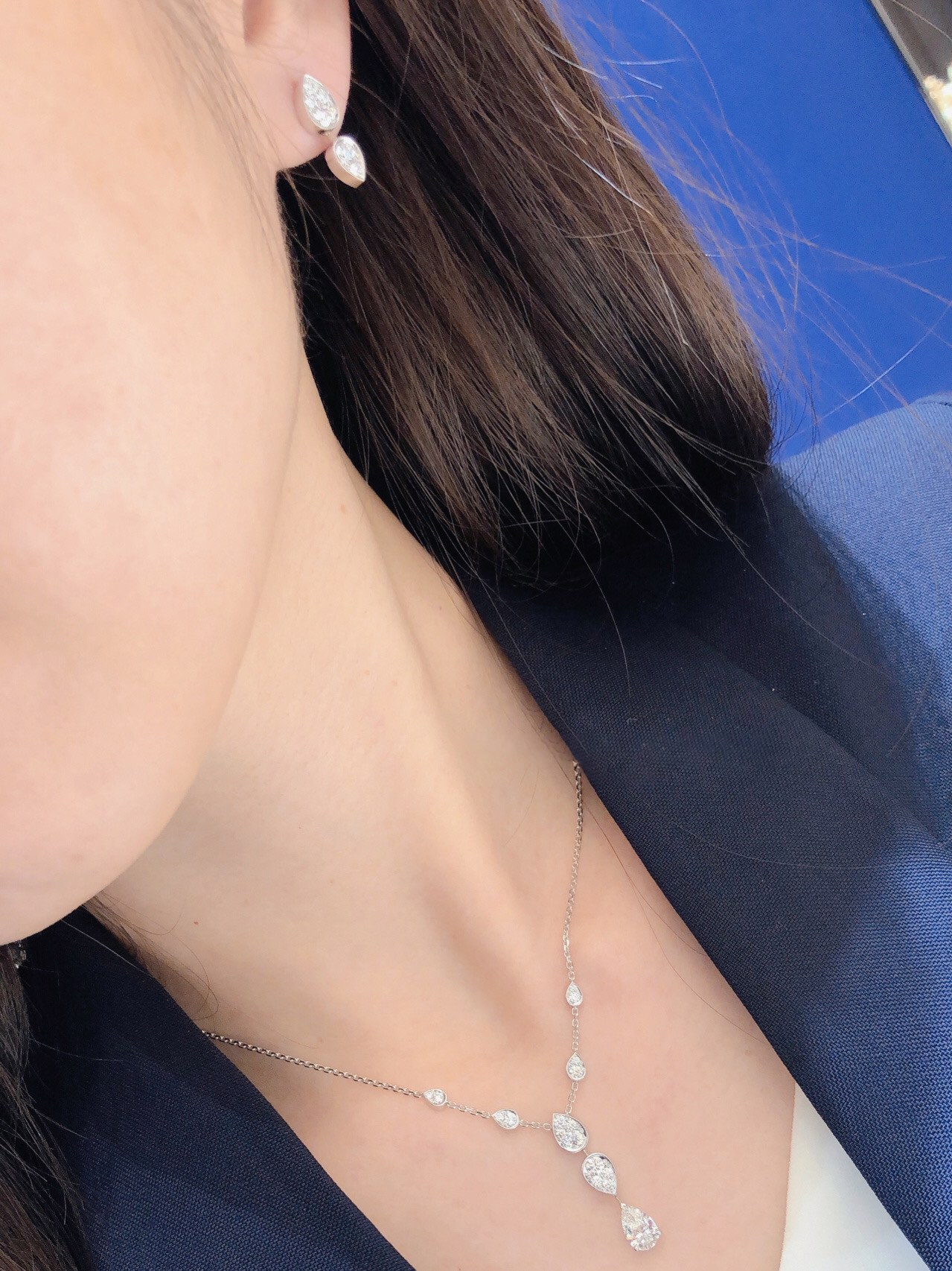 CMNS018 S925 Sterling silver Drop-shaped diamond Josephine Aigrette pendant Necklace - ccjewelryacc