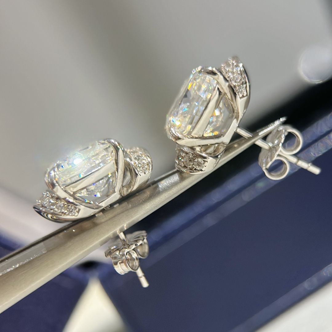 CMES005 S925 Sterling silver square diamond stud earrings - ccjewelryacc