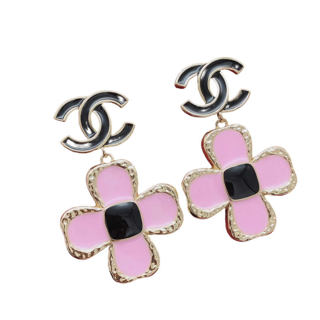 CCE213 CC Logo four leaf clover camellia flower earrings - ccjewelryacc