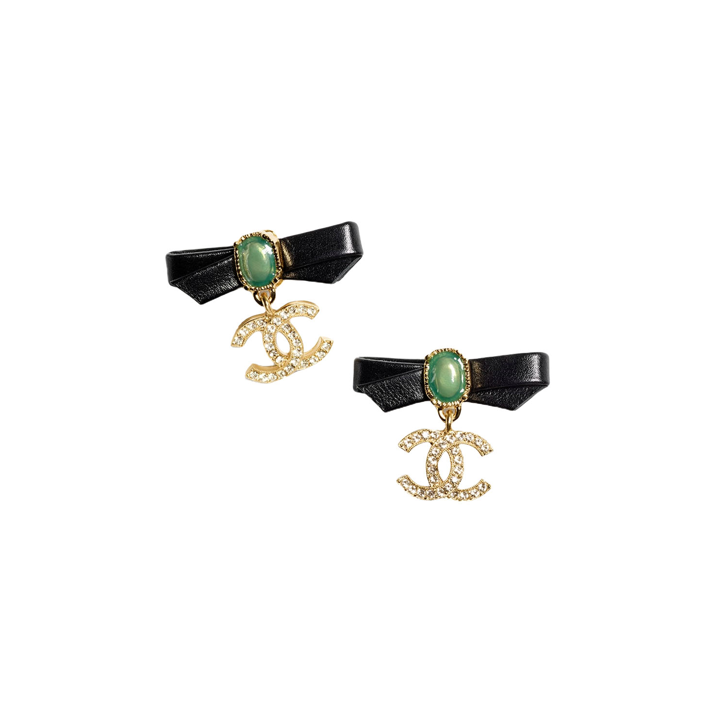 CCE797 Leater bowknot oval green pearl with crystal cc logo stud earrings - ccjewelryacc