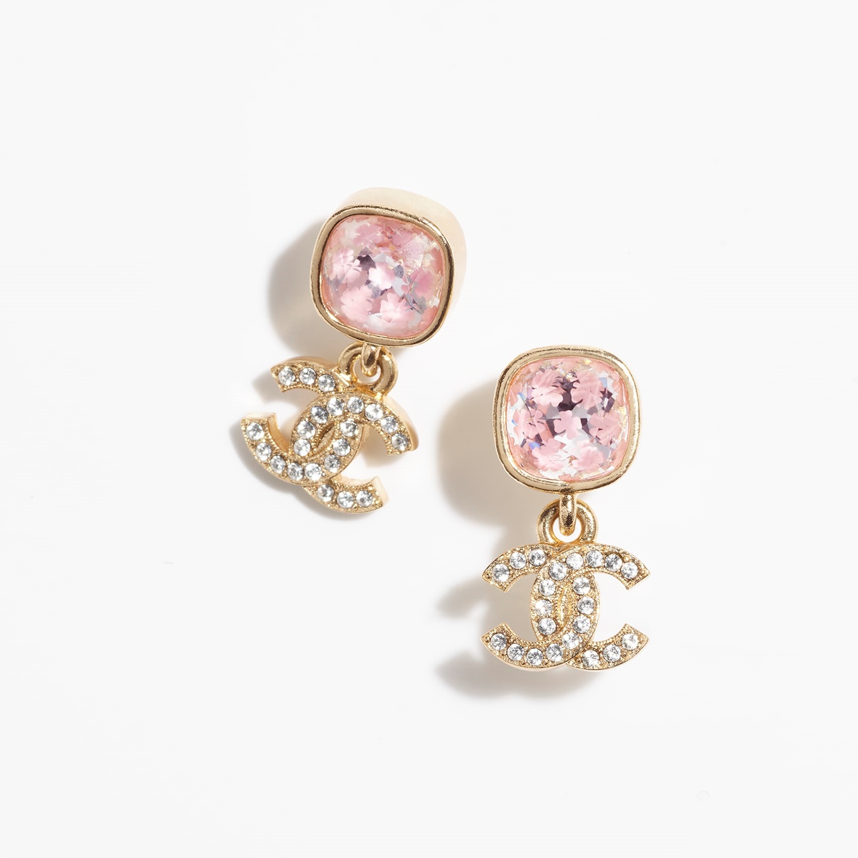 CCE733 Pink Crystal metal cc Logo drop Earrings - ccjewelryacc