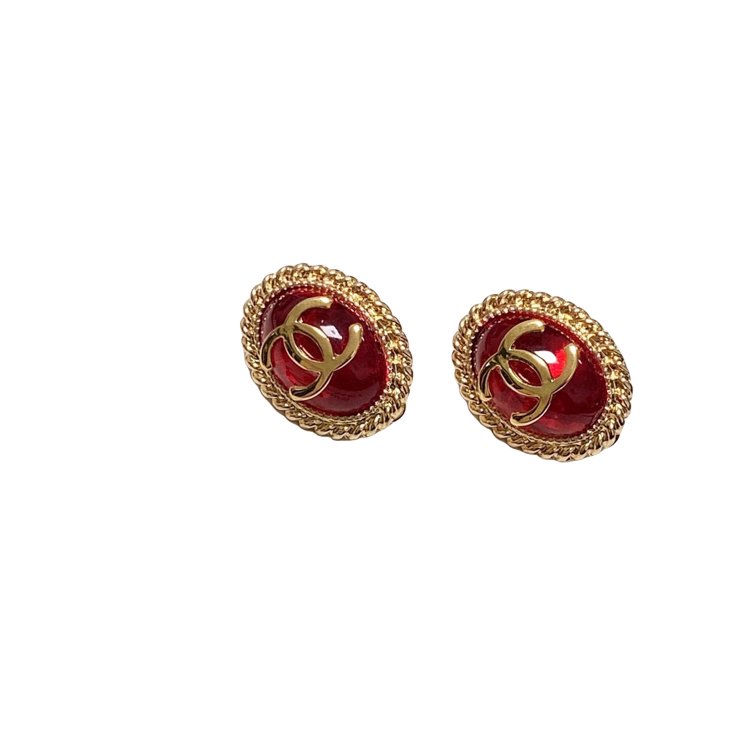 CCE194R Oval Red CC clip on earrings - ccjewelryacc