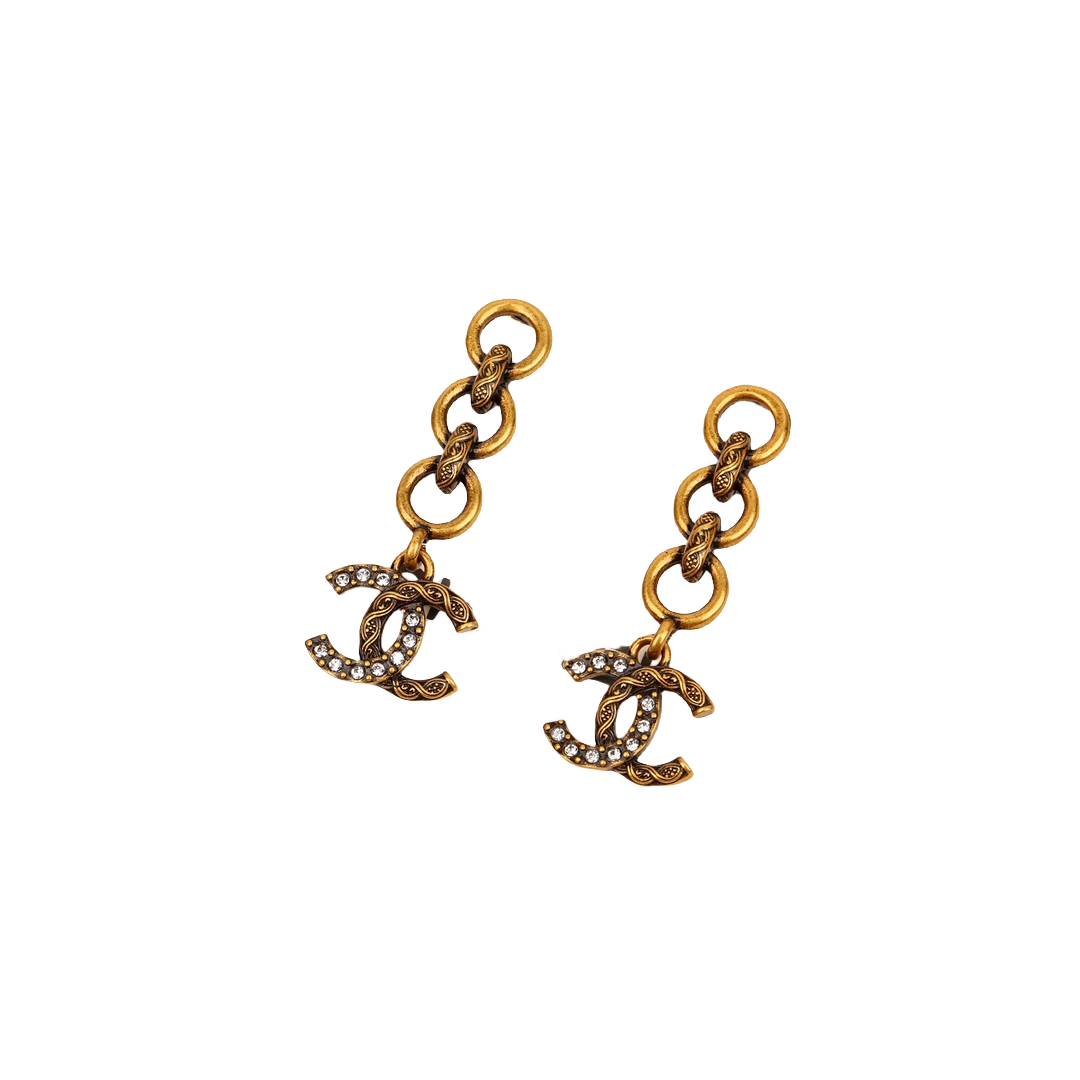 CCE820A 24A Vintage Crystal diamond CC Logo drop earrings - ccfashionjewelry