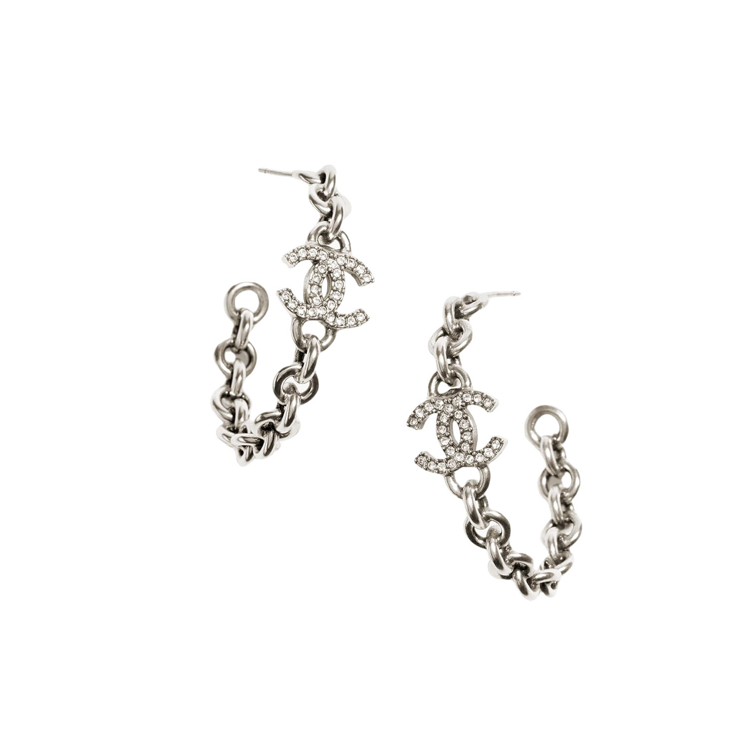 CCE820D 24A Vintage Crystal diamond CC Logo hoop earrings - ccjewelryacc