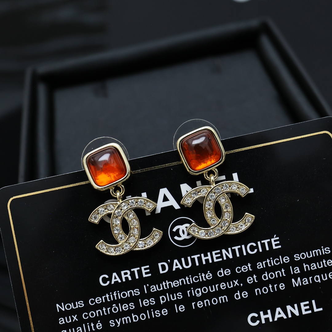 CCE794 Vintage crystal CC Logo earrings - ccjewelryacc