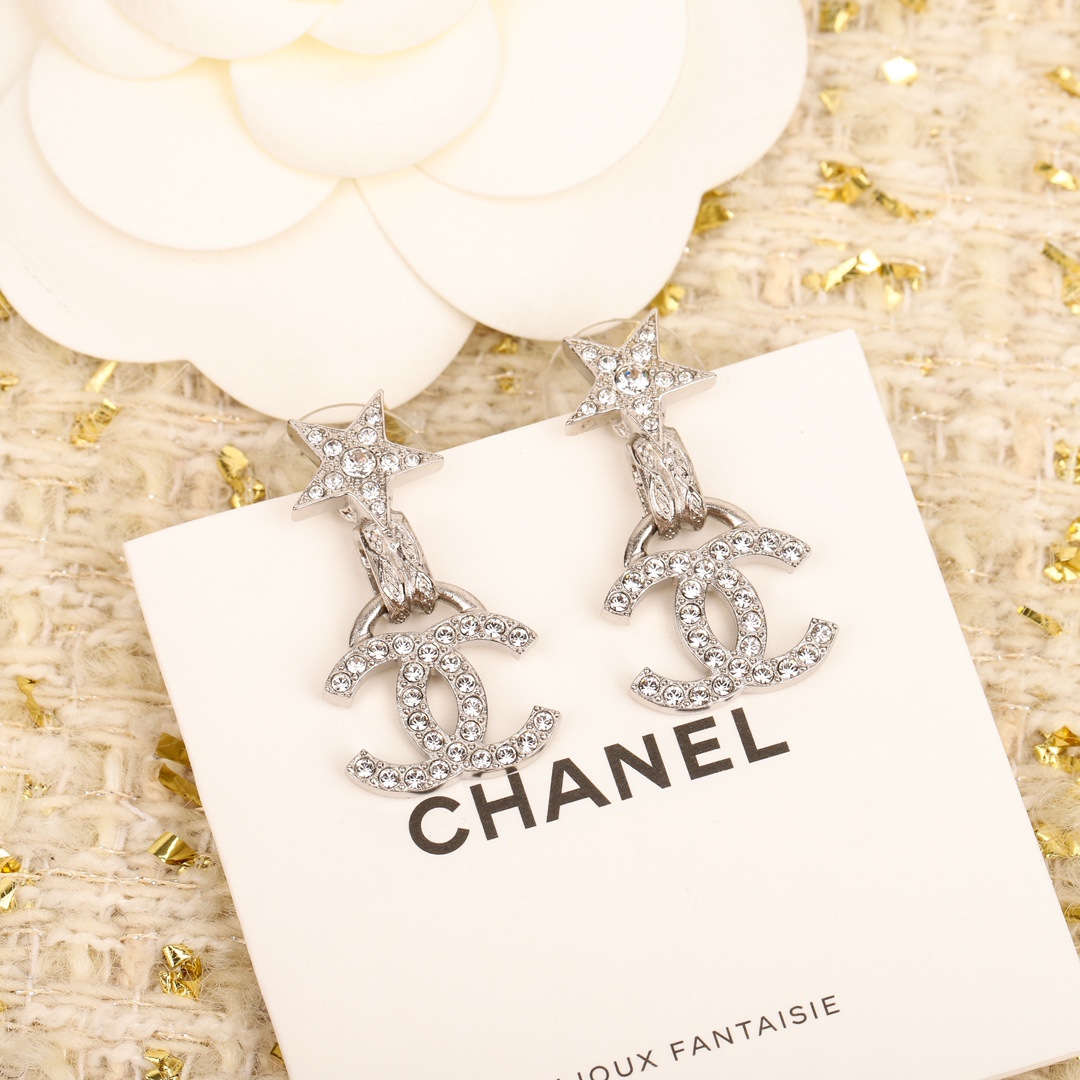 CCE865 24B Metal crystal Pentastar cc logo pendant earring - ccjewelryacc