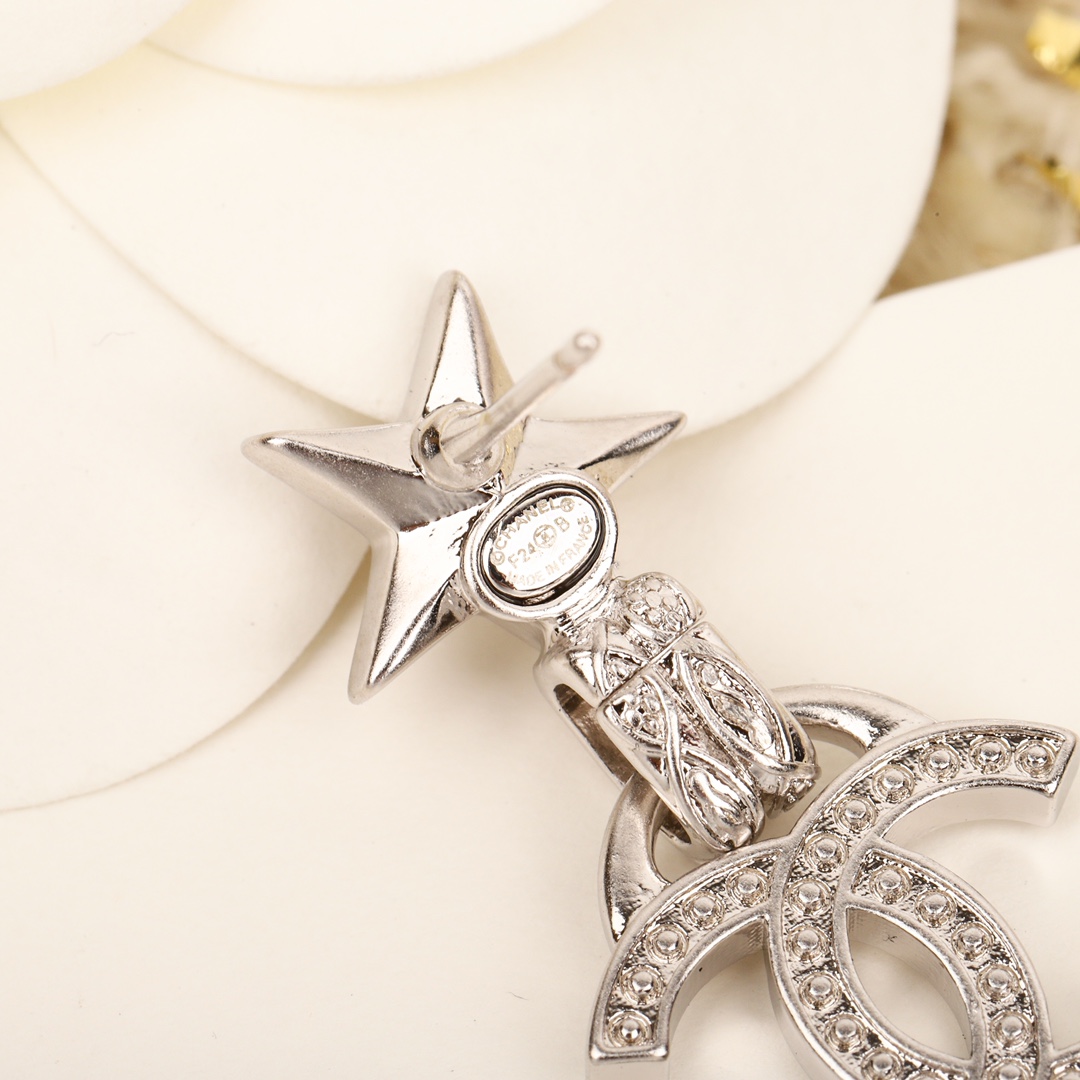 CCE865 24B Metal crystal Pentastar cc logo pendant earring - ccjewelryacc