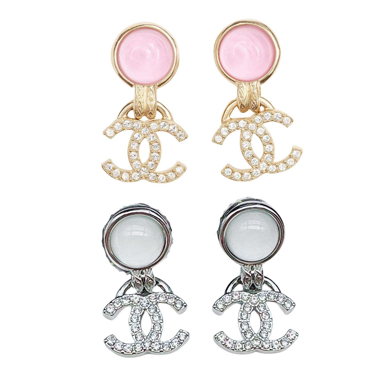CCE863 24B Metal Pink cc logo pendant earring - ccjewelryacc