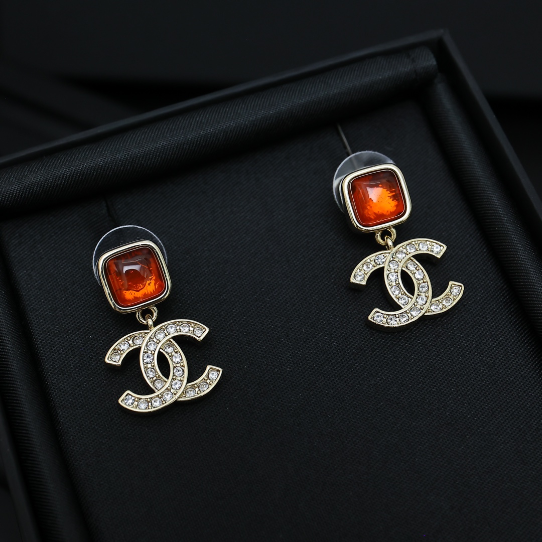 CCE794 Vintage crystal CC Logo earrings - ccjewelryacc