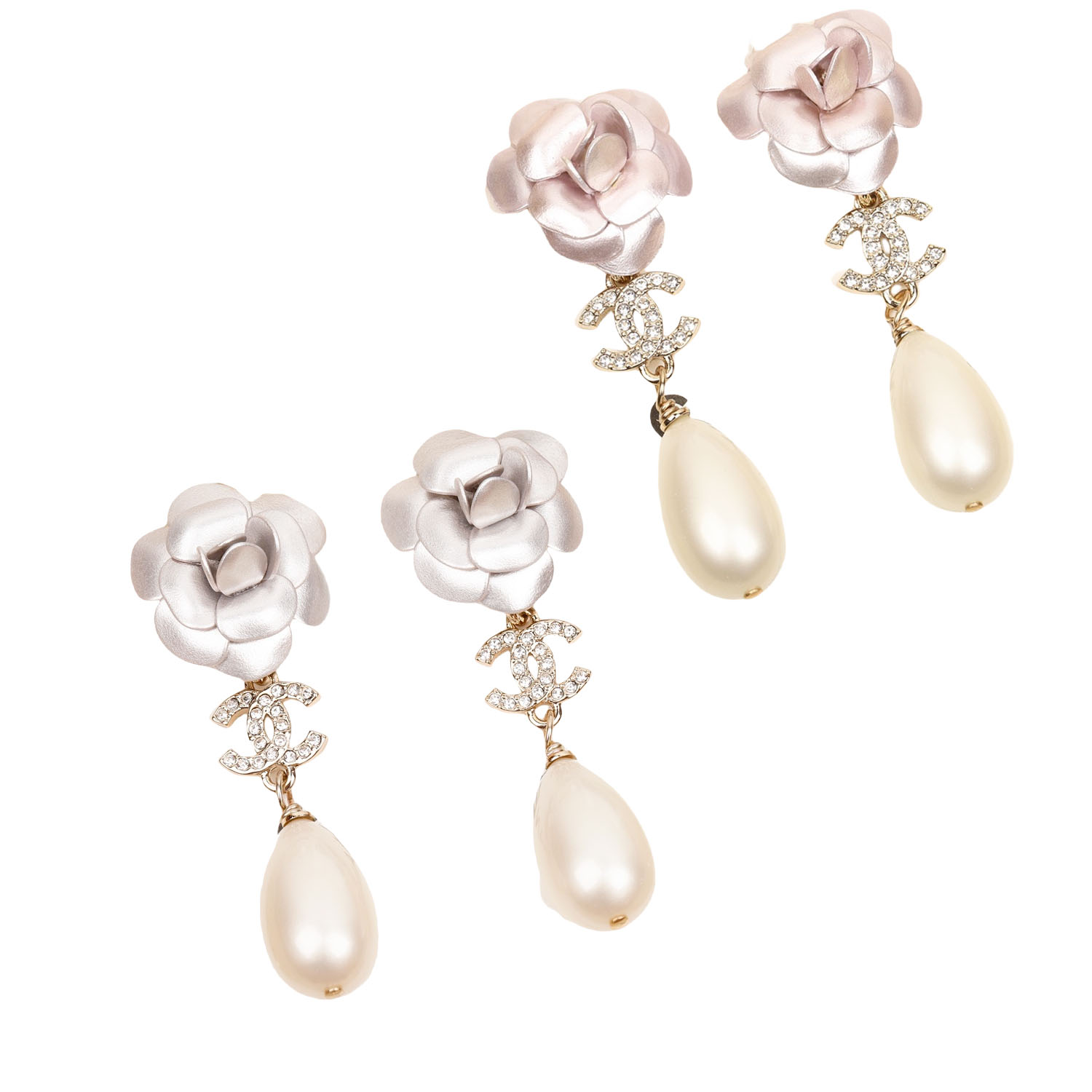 CCE873 23C camellia with cc logo pearl drop earring - ccjewelryacc