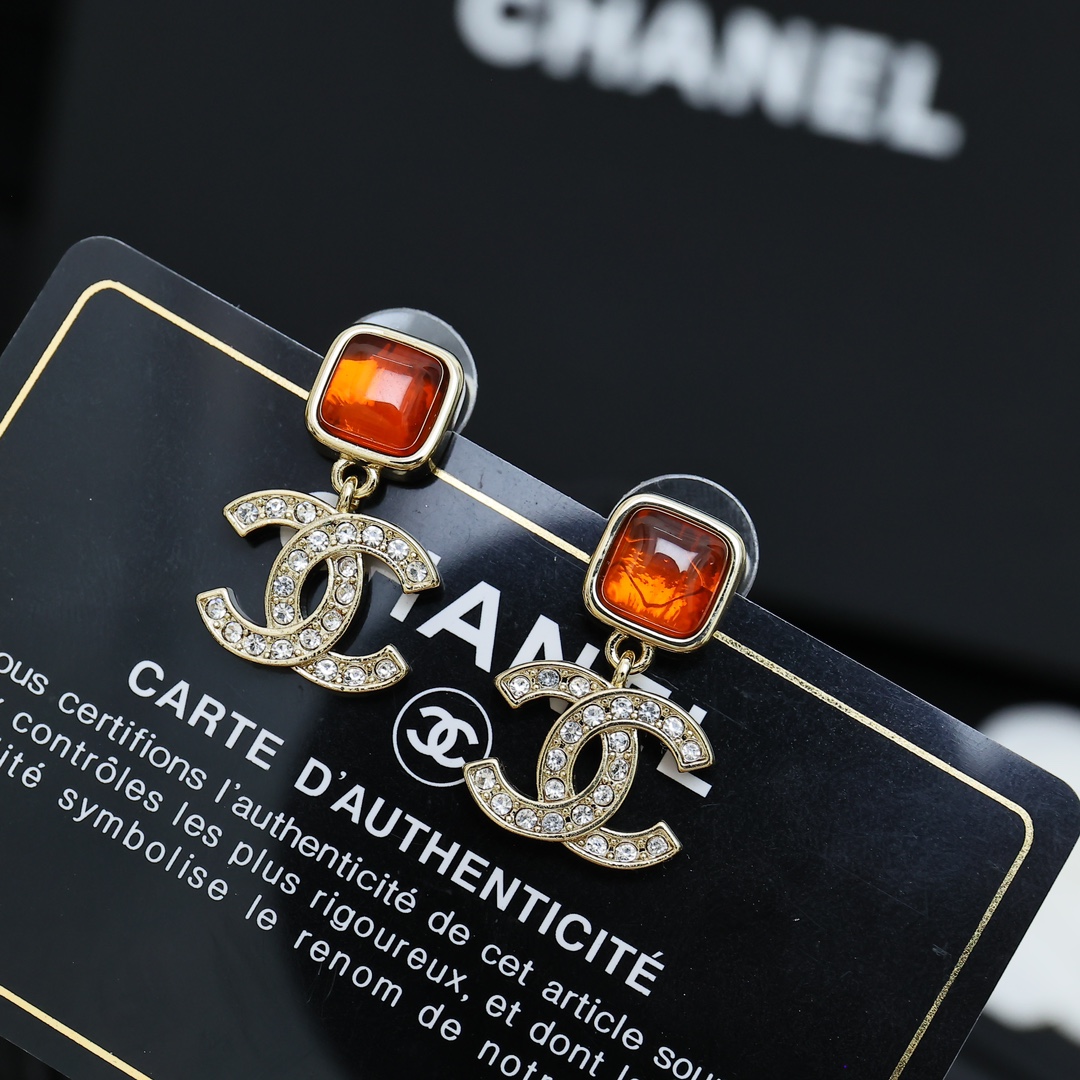 CCE794 Vintage crystal CC Logo earrings - ccjewelryacc