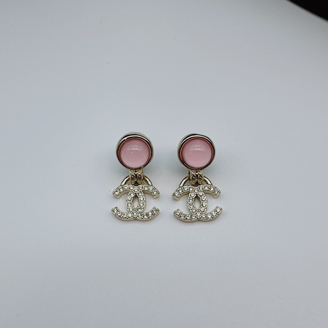 CCE863 24B Metal Pink cc logo pendant earring - ccjewelryacc