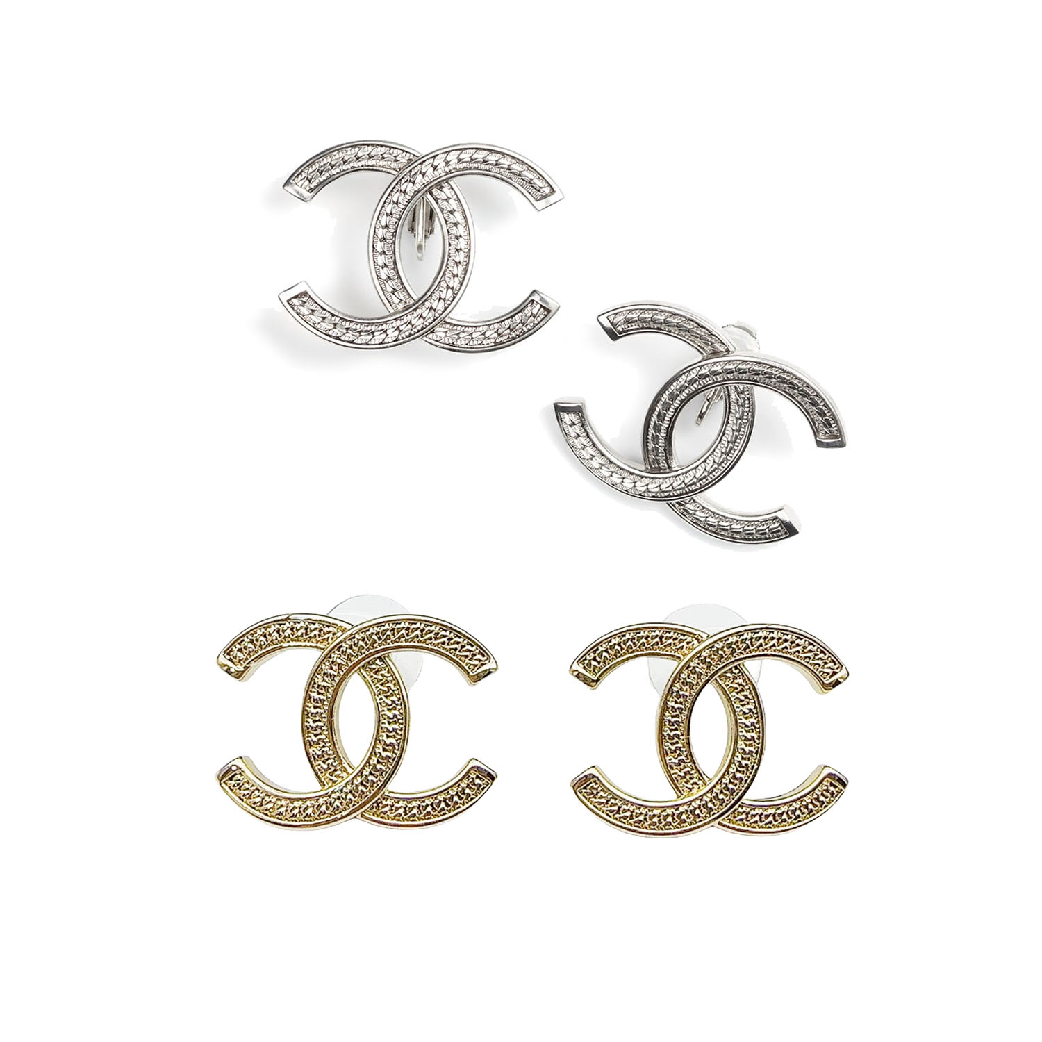CCE854 24B Vintage Metal cc logo stud earring - ccjewelryacc