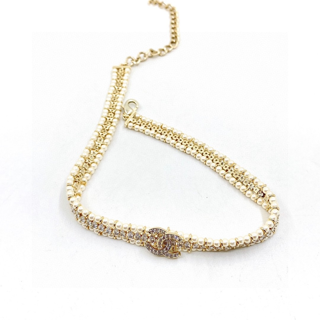 CCN239 Pearl CC Logo Choker Necklace - ccjewelryacc