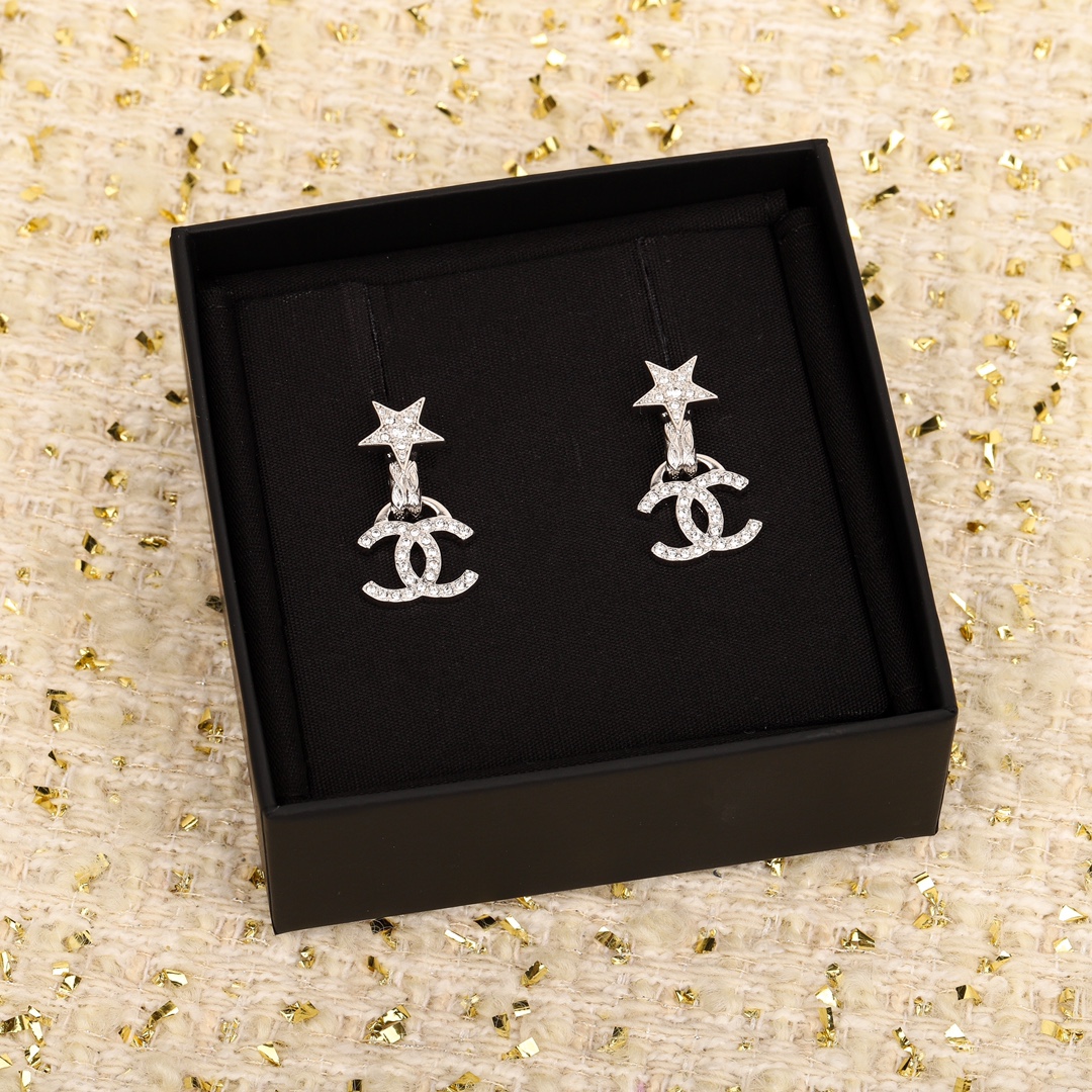 CCE865 24B Metal crystal Pentastar cc logo pendant earring - ccjewelryacc