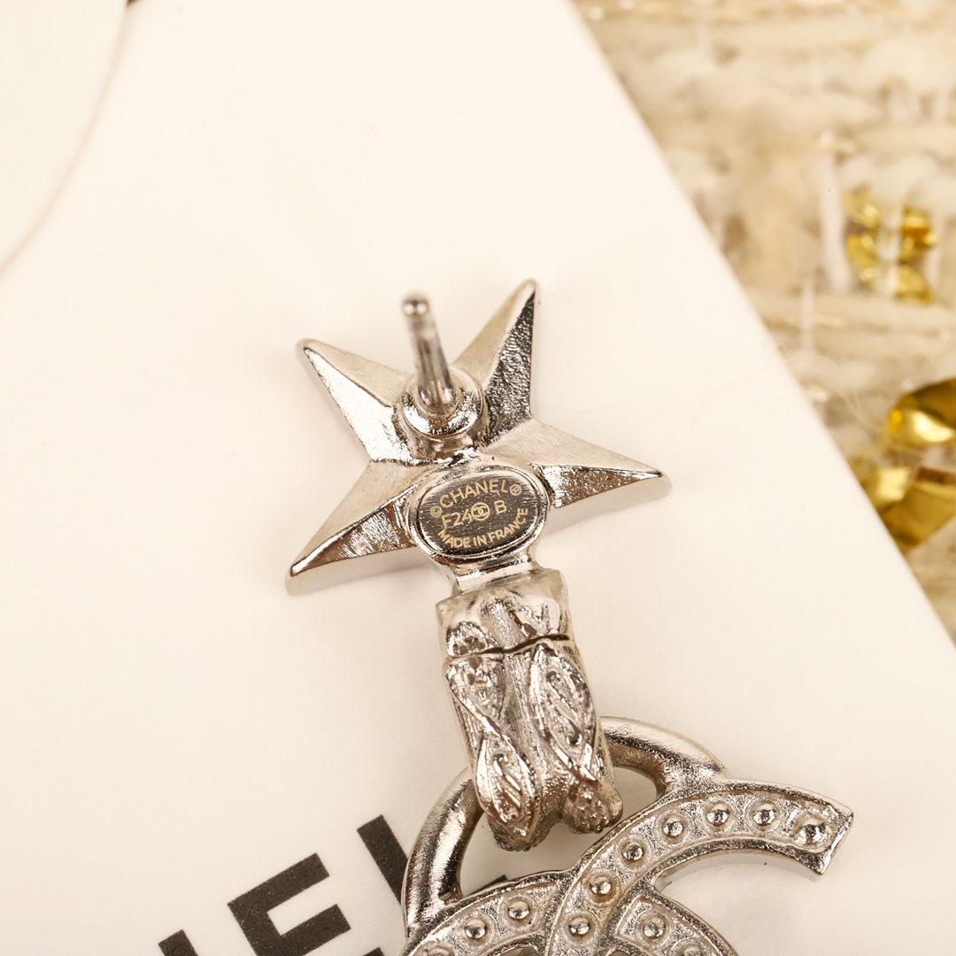 CCE865 24B Metal crystal Pentastar cc logo pendant earring - ccjewelryacc