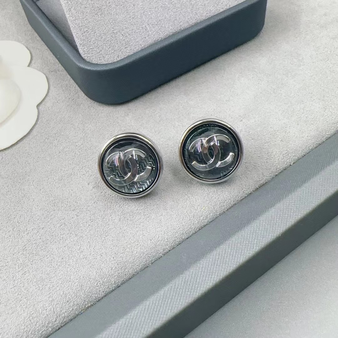 CCE867 24B Metal jean blue Resin cc logo earring - ccjewelryacc