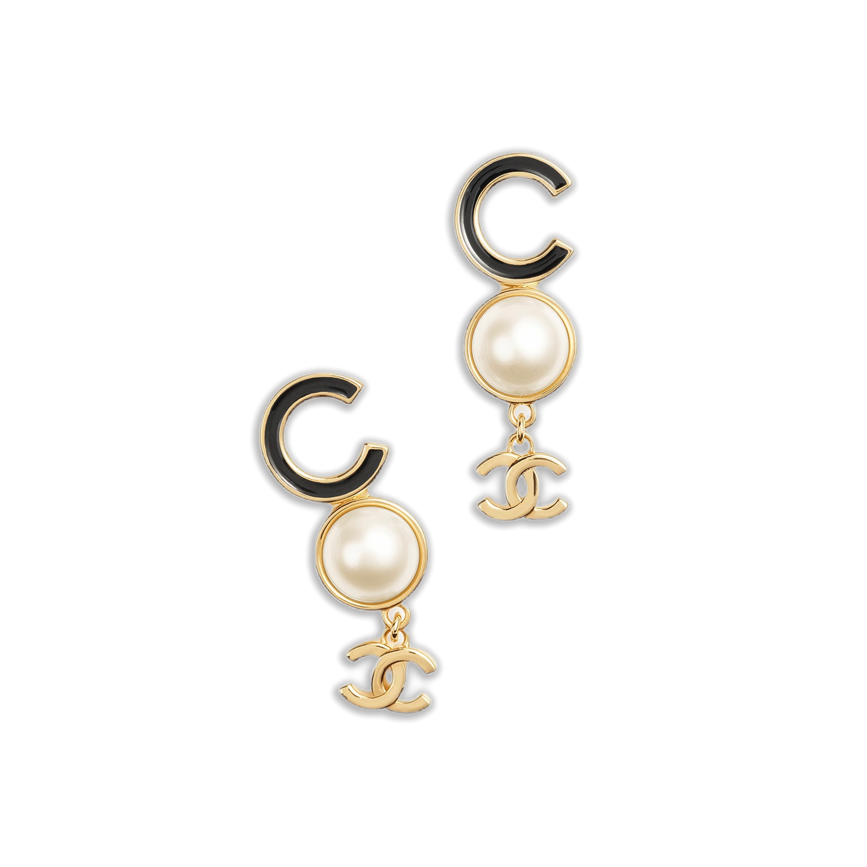 CCE870 24B Metal pearl cc logo pendant earring - ccjewelryacc