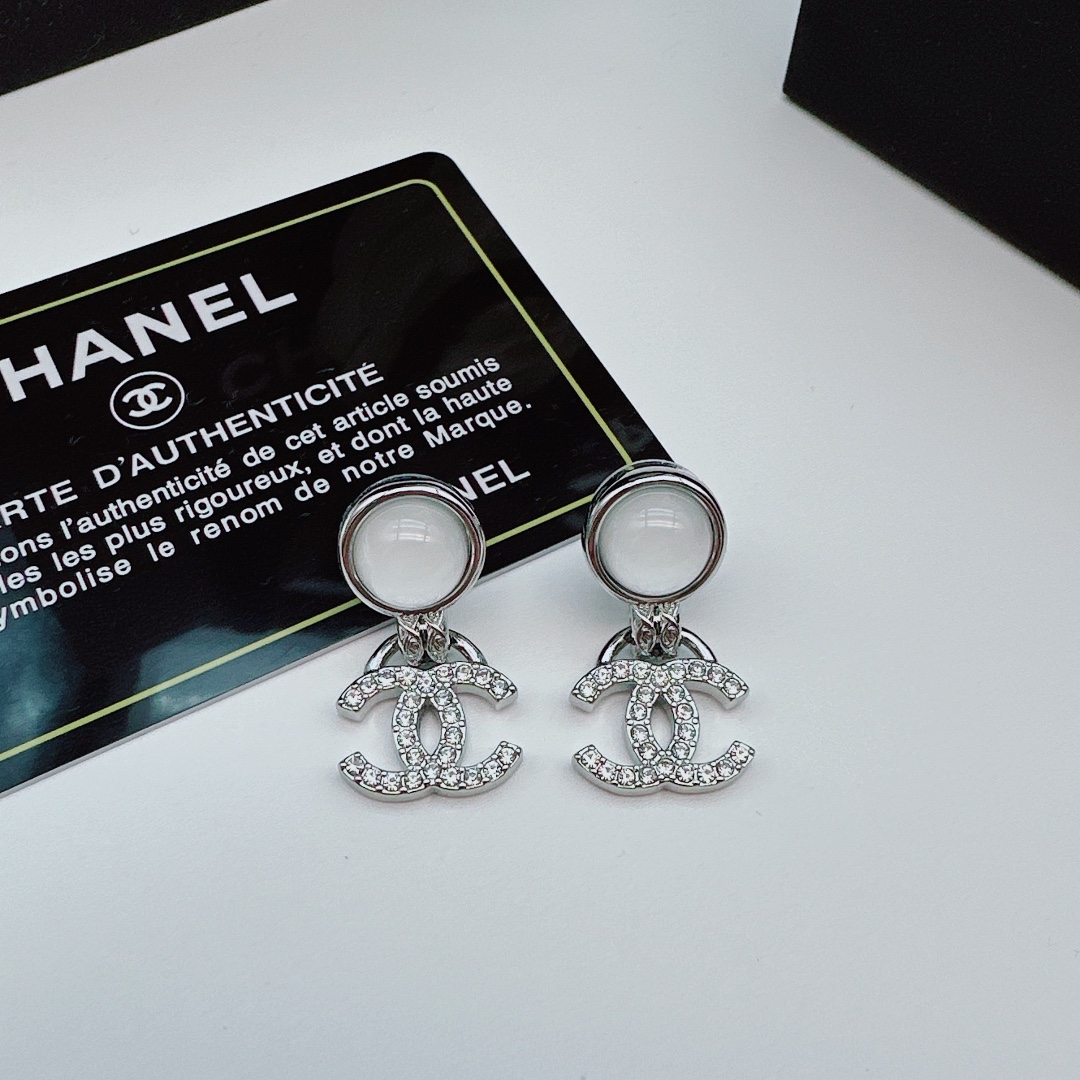 CCE863 24B Metal Pink cc logo pendant earring - ccjewelryacc