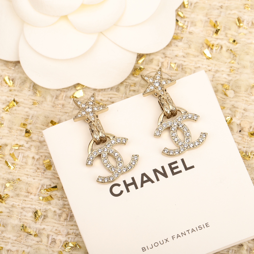 CCE865 24B Metal crystal Pentastar cc logo pendant earring - ccjewelryacc