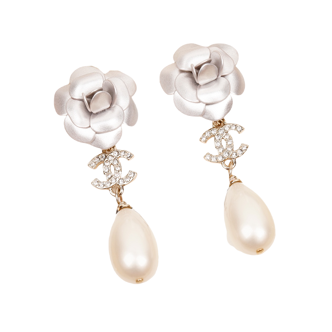 CCE873 23C camellia with cc logo pearl drop earring - ccjewelryacc