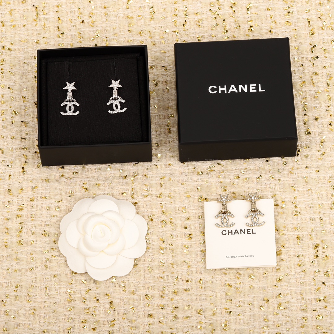 CCE865 24B Metal crystal Pentastar cc logo pendant earring - ccjewelryacc