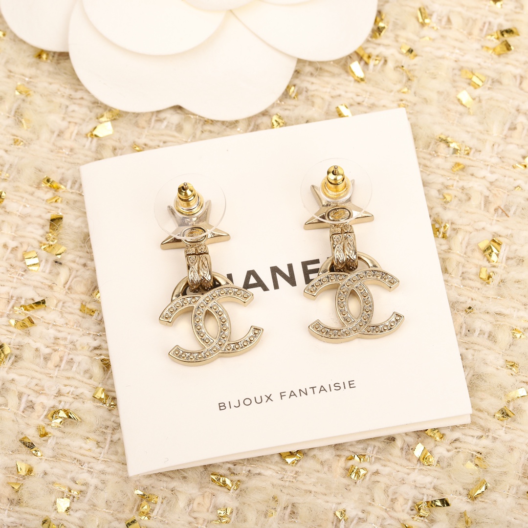 CCE865 24B Metal crystal Pentastar cc logo pendant earring - ccjewelryacc