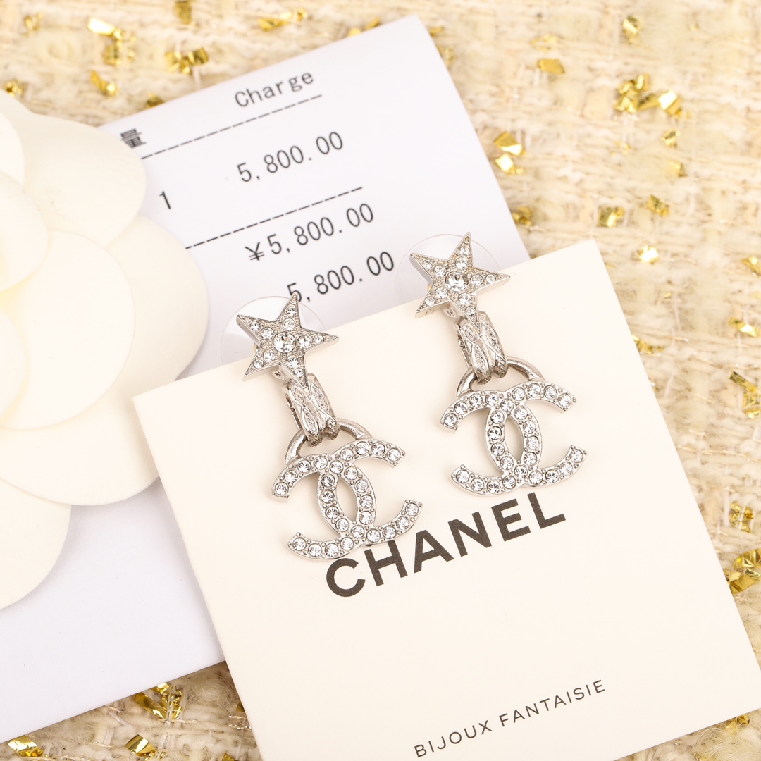 CCE865 24B Metal crystal Pentastar cc logo pendant earring - ccjewelryacc