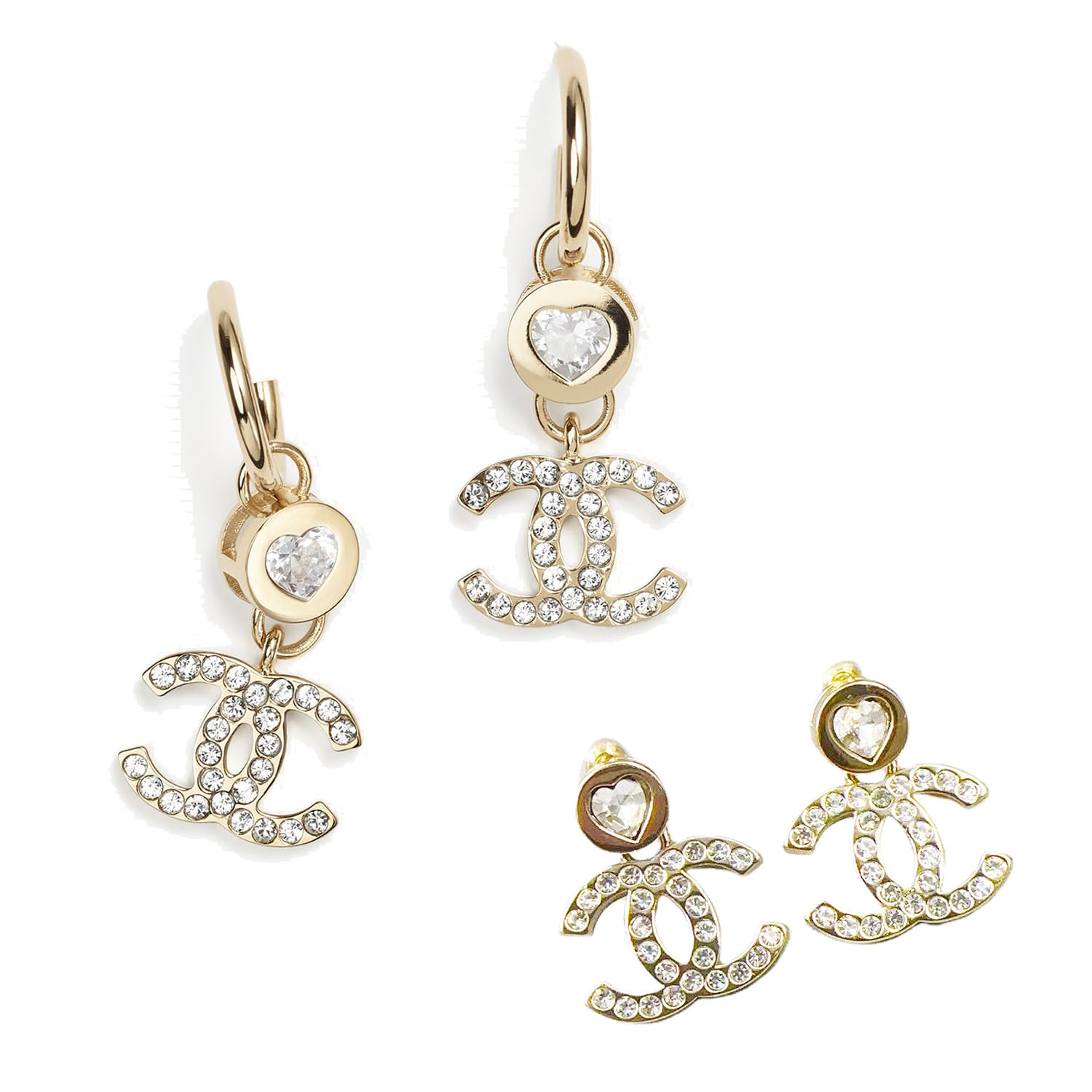 CCE861 24B Metal Crystal heart cc logo pendant earring - ccjewelryacc