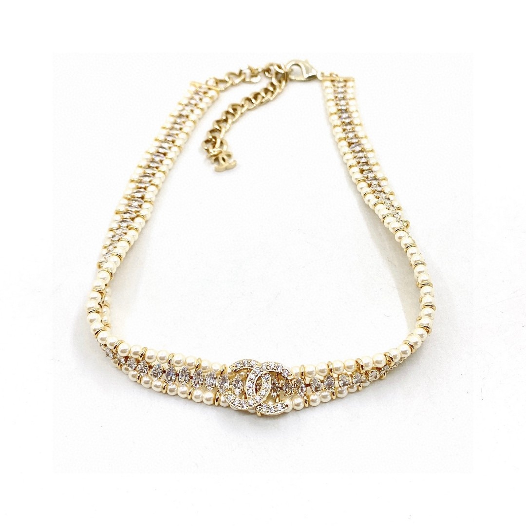CCN239 Pearl CC Logo Choker Necklace - ccjewelryacc