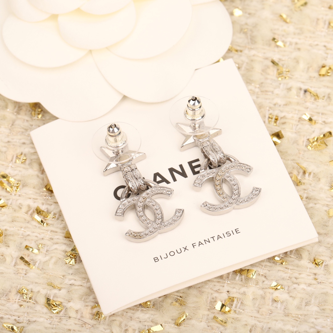 CCE865 24B Metal crystal Pentastar cc logo pendant earring - ccjewelryacc