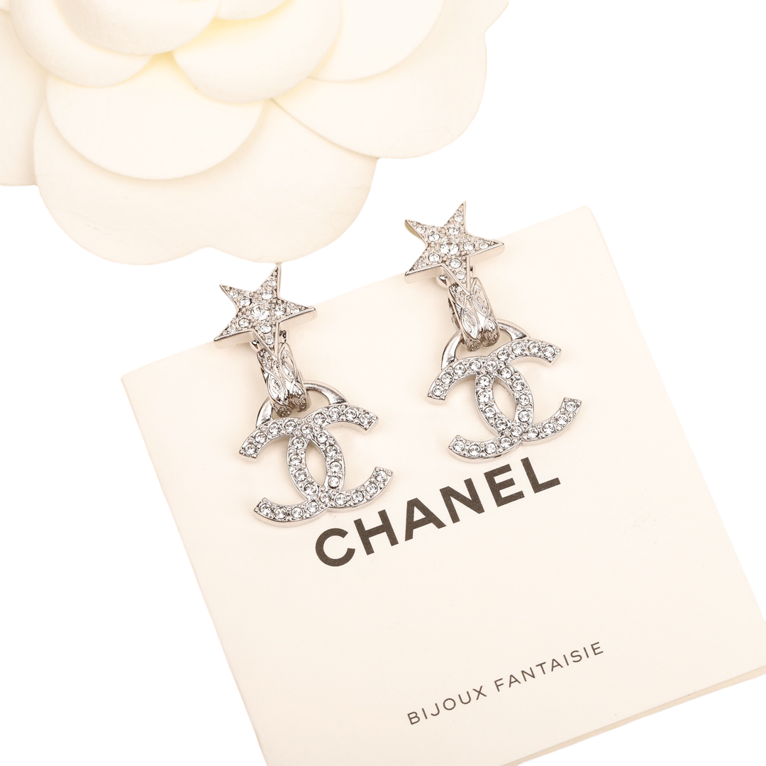 CCE865 24B Metal crystal Pentastar cc logo pendant earring - ccjewelryacc