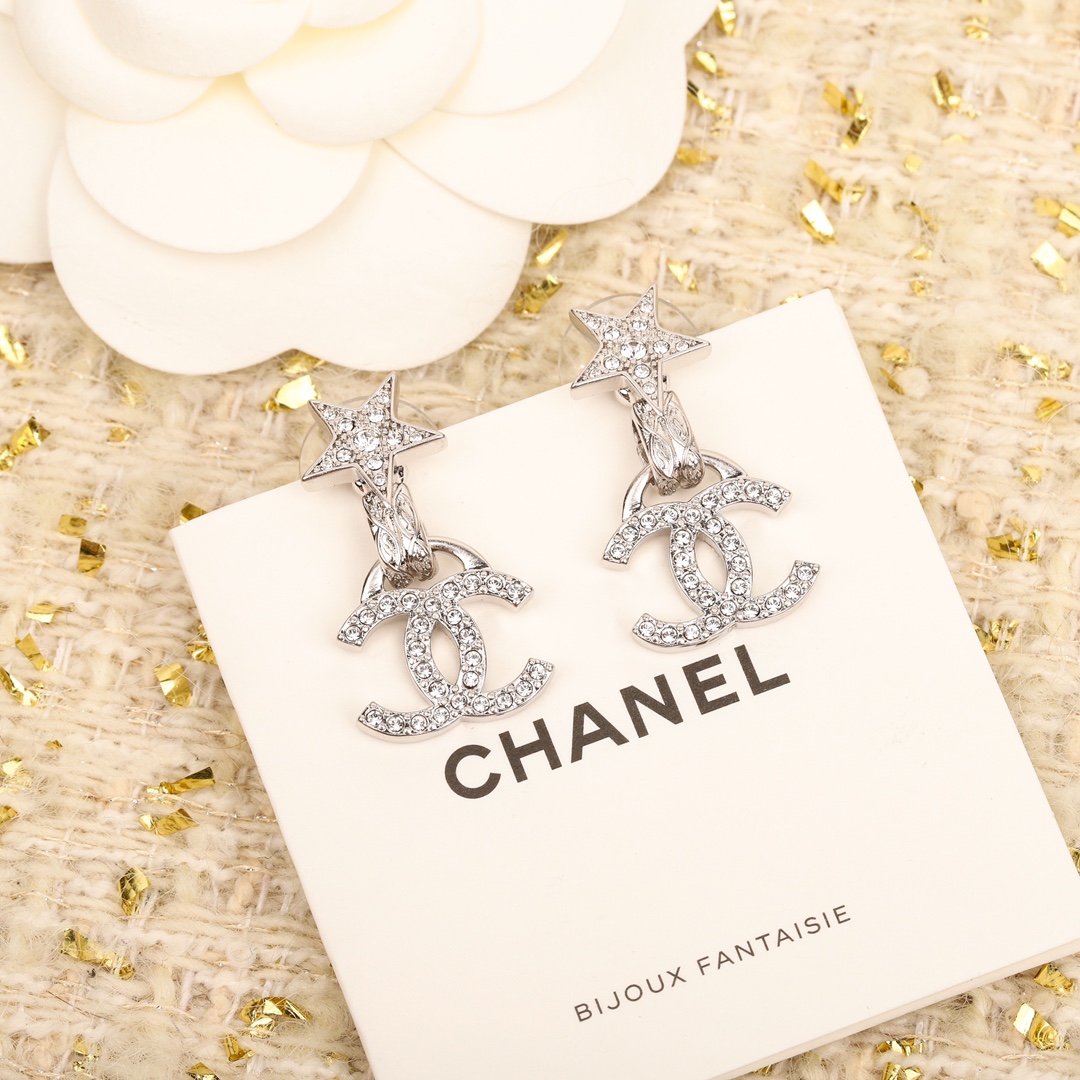 CCE865 24B Metal crystal Pentastar cc logo pendant earring - ccjewelryacc