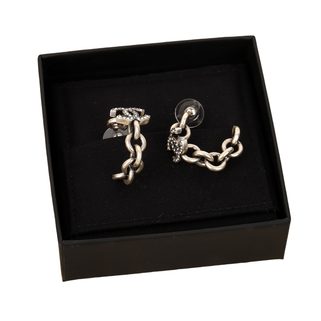 CCE820B 24A Vintage Crystal diamond CC Logo hoop earrings - ccjewelryacc