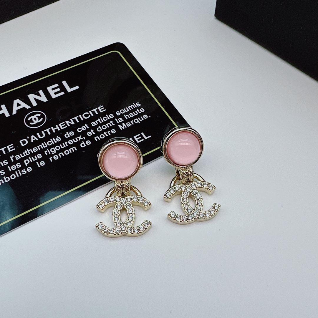 CCE863 24B Metal Pink cc logo pendant earring - ccjewelryacc