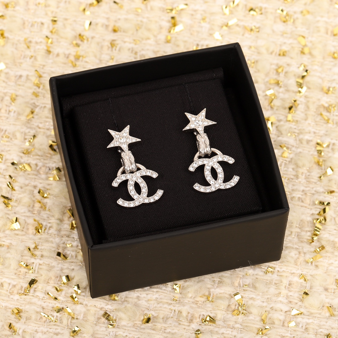 CCE865 24B Metal crystal Pentastar cc logo pendant earring - ccjewelryacc